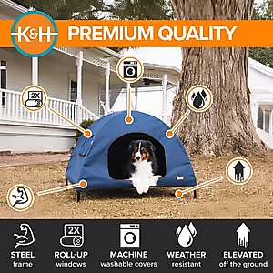 K&H Pet Products Original Indoor/Outdoor Covered Elevated Dog Bed, Navy Blue, Large