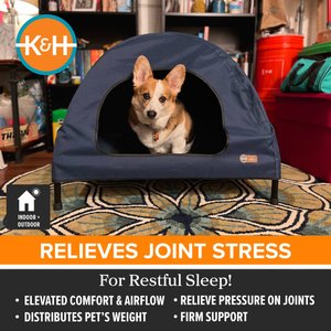 K&H Pet Products Original Indoor/Outdoor Covered Elevated Dog Bed, Navy Blue, Medium