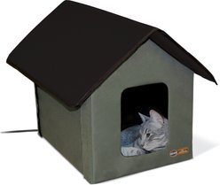 K&H Pet Products Outdoor Heated Kitty House Cat Shelter, Olive & Black