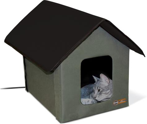 Show full view: K&H Pet Products Outdoor Heated Kitty House Cat Shelter, Olive & Black slide 1 of 14
