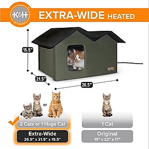 K&H Pet Products Outdoor Heated Kitty House Extra-Wide Cat Shelter, Olive/Black