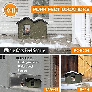 K&H Pet Products Outdoor Heated Kitty House Extra-Wide Cat Shelter, Olive/Black