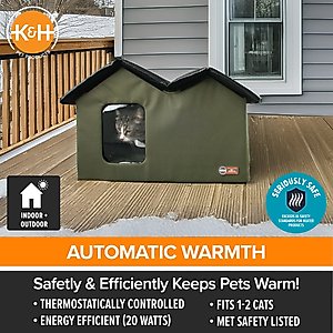 K&H Pet Products Outdoor Heated Kitty House Extra-Wide Cat Shelter, Olive/Black