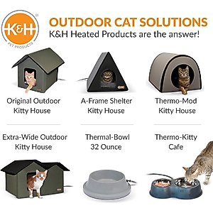 K&H Pet Products Outdoor Heated Kitty House Extra-Wide Cat Shelter, Olive/Black