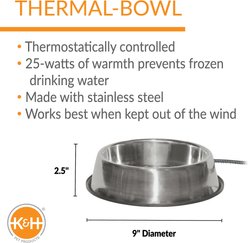K&H Pet Products Thermal-Bowl Outdoor Heated Cat & Dog Water Bowl, Stainless Steel, 120-oz slide 2 of 8