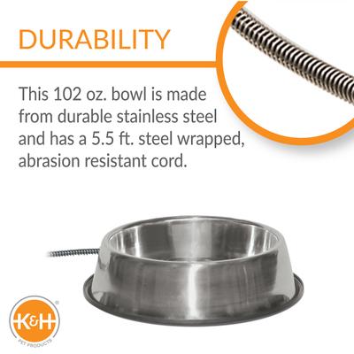 Show full view: K&H Pet Products Thermal-Bowl Outdoor Heated Cat & Dog Water Bowl, Stainless Steel, 120-oz slide 4 of 13