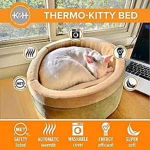 K&H Pet Products Thermo-Kitty Bed Indoor Heated Cat Bed, Sage, Large