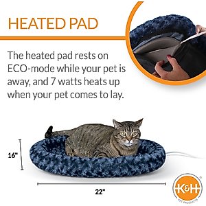 K&H Pet Products Thermo-Kitty Fashion Splash Indoor Heated Cat Bed, Large, Blue