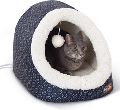 K&H Pet Products Thermo-Pet Cave Covered Indoor Heated Cat Bed & Tunnel, Blue