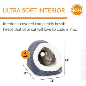 K&H Pet Products Thermo-Pet Cave Covered Indoor Heated Cat Bed & Tunnel, Blue