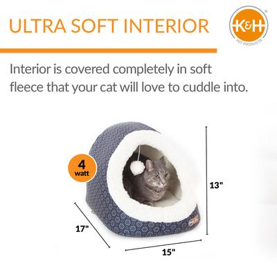 Show full view: K&H Pet Products Thermo-Pet Cave Covered Indoor Heated Cat Bed & Tunnel, Blue slide 2 of 11