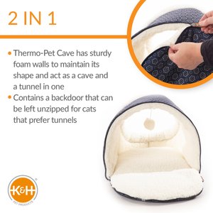 K&H Pet Products Thermo-Pet Cave Covered Indoor Heated Cat Bed & Tunnel, Blue
