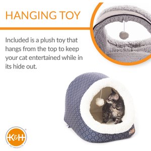 K&H Pet Products Thermo-Pet Cave Covered Indoor Heated Cat Bed & Tunnel, Blue