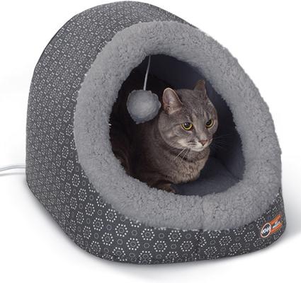 Show full view: K&H Pet Products Thermo-Pet Cave Covered Indoor Heated Cat Bed & Tunnel, Gray slide 1 of 4