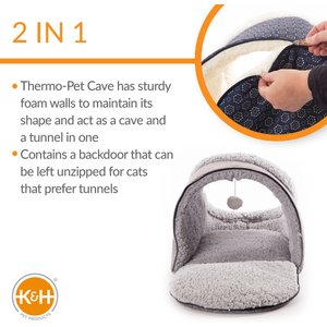 K&H Pet Products Thermo-Pet Cave Covered Indoor Heated Cat Bed & Tunnel, Gray