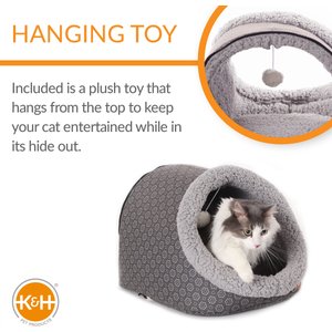 K&H Pet Products Thermo-Pet Cave Covered Indoor Heated Cat Bed & Tunnel, Gray