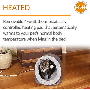 K&H Pet Products Thermo-Pet Cave Covered Indoor Heated Cat Bed & Tunnel, Gray