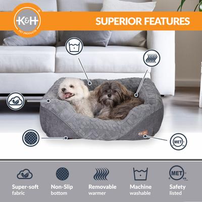 Show full view: K&H Pet Products Thermo-Pet Lounge Sleeper Heated Bolster Dog & Cat Bed, Gray, Medium slide 5 of 10