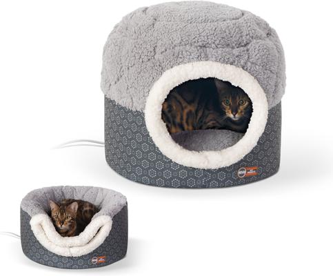 Show full view: K&H Pet Products Thermo-Pet Nest Covered Indoor Heated Cat Bed House, Gray, Small  slide 1 of 9