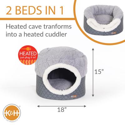 Show full view: K&H Pet Products Thermo-Pet Nest Covered Indoor Heated Cat Bed House, Gray, Small  slide 2 of 9