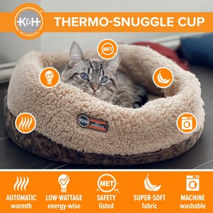 K&H Pet Products Thermo-Snuggle Cup Bomber Heated Dog & Cat Bed, Chocolate