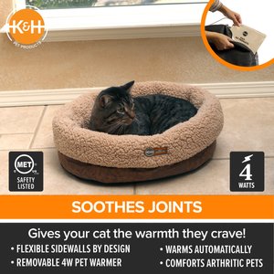 K&H Pet Products Thermo-Snuggle Cup Bomber Heated Dog & Cat Bed, Chocolate