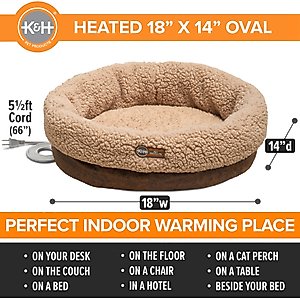 K&H Pet Products Thermo-Snuggle Cup Bomber Heated Dog & Cat Bed, Chocolate