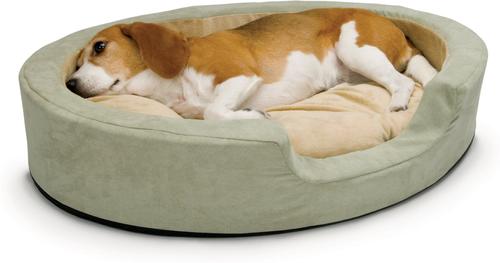 Show full view: K&H Pet Products Thermo-Snuggly Sleeper Heated Dog Bed, Sage/Tan, Medium  slide 1 of 12