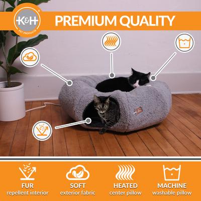 Show full view: K&H Pet Products Tunnel Thermo Heated Cat Bed, Grey slide 2 of 9