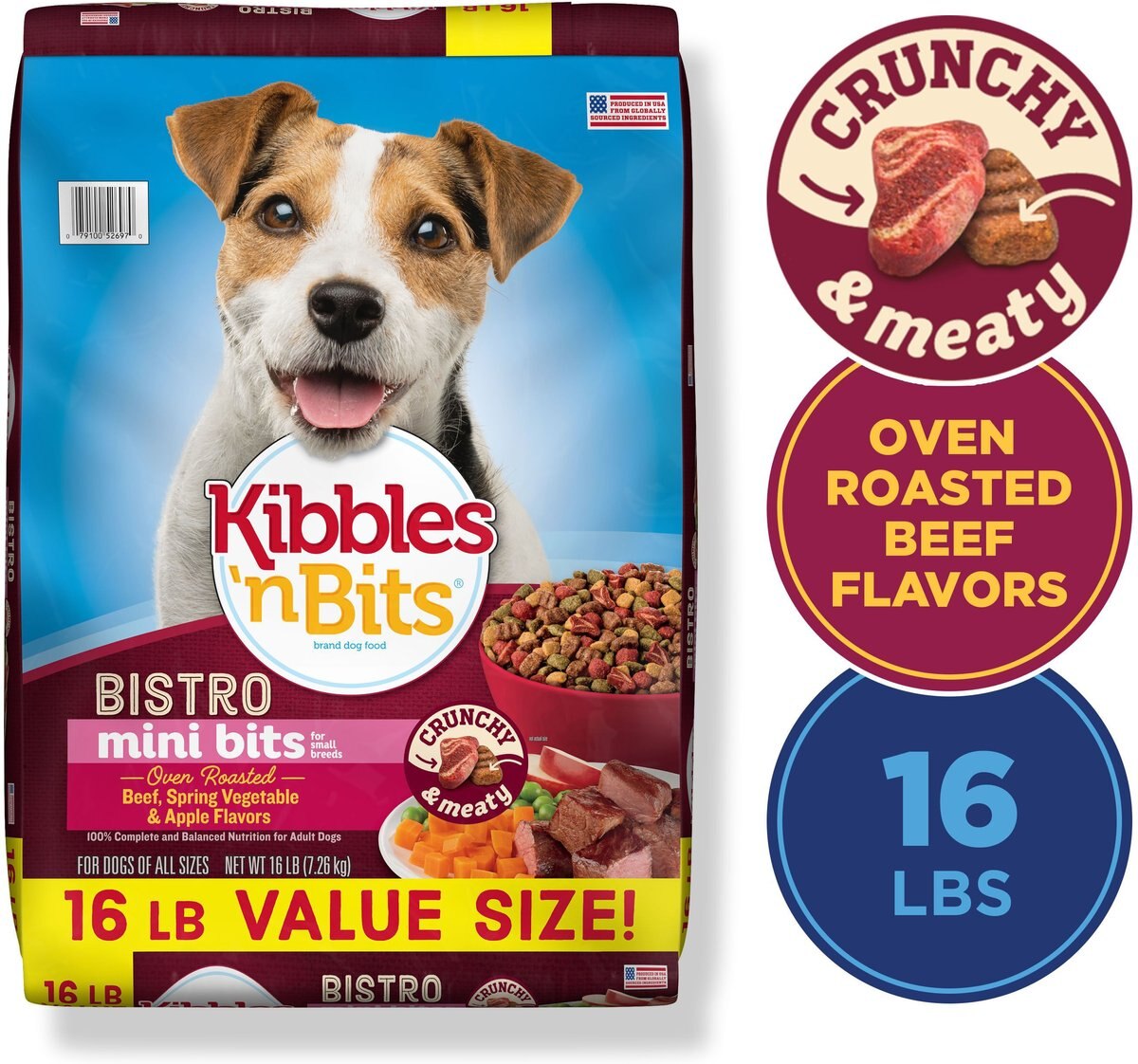 KIBBLES 'N BITS Bistro Mini Bits Beef, Vegetable & Apple Flavors Small ...