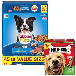 Kibbles 'n Bits Original Savory Beef & Chicken Dry Food + Milk-Bone Original Large Biscuit Dog Treats