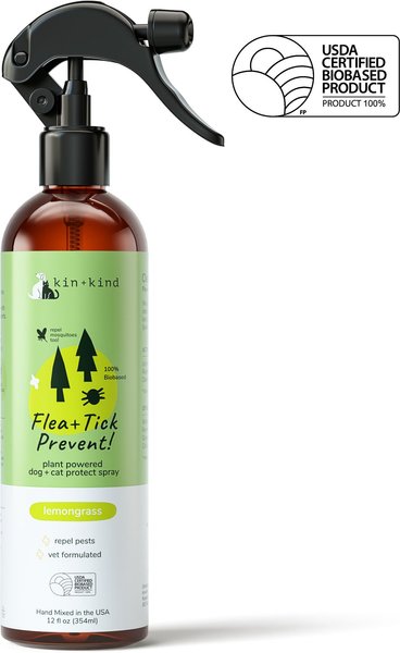 kin+kind Flea+Tick Prevent Lemongrass Dog & Cat Spray, 12-fl oz bottle