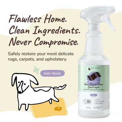 Show full view: kin+kind Pee+Stain+Odor Destroyer Fabric & Carpet Deodorizing Spray, Floral Scented, 32-fl oz bottle slide 3 of 8