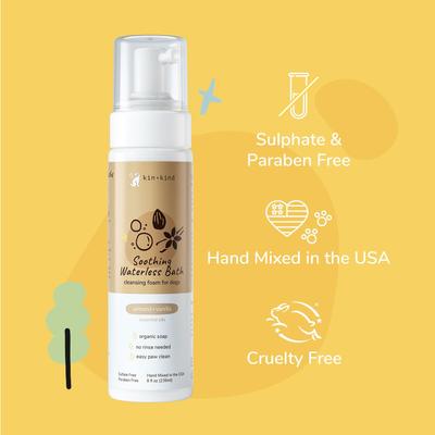 Show full view: kin+kind Soothing Waterless Bath Almond+Vanilla for Dogs, 8-fl oz bottle slide 3 of 5