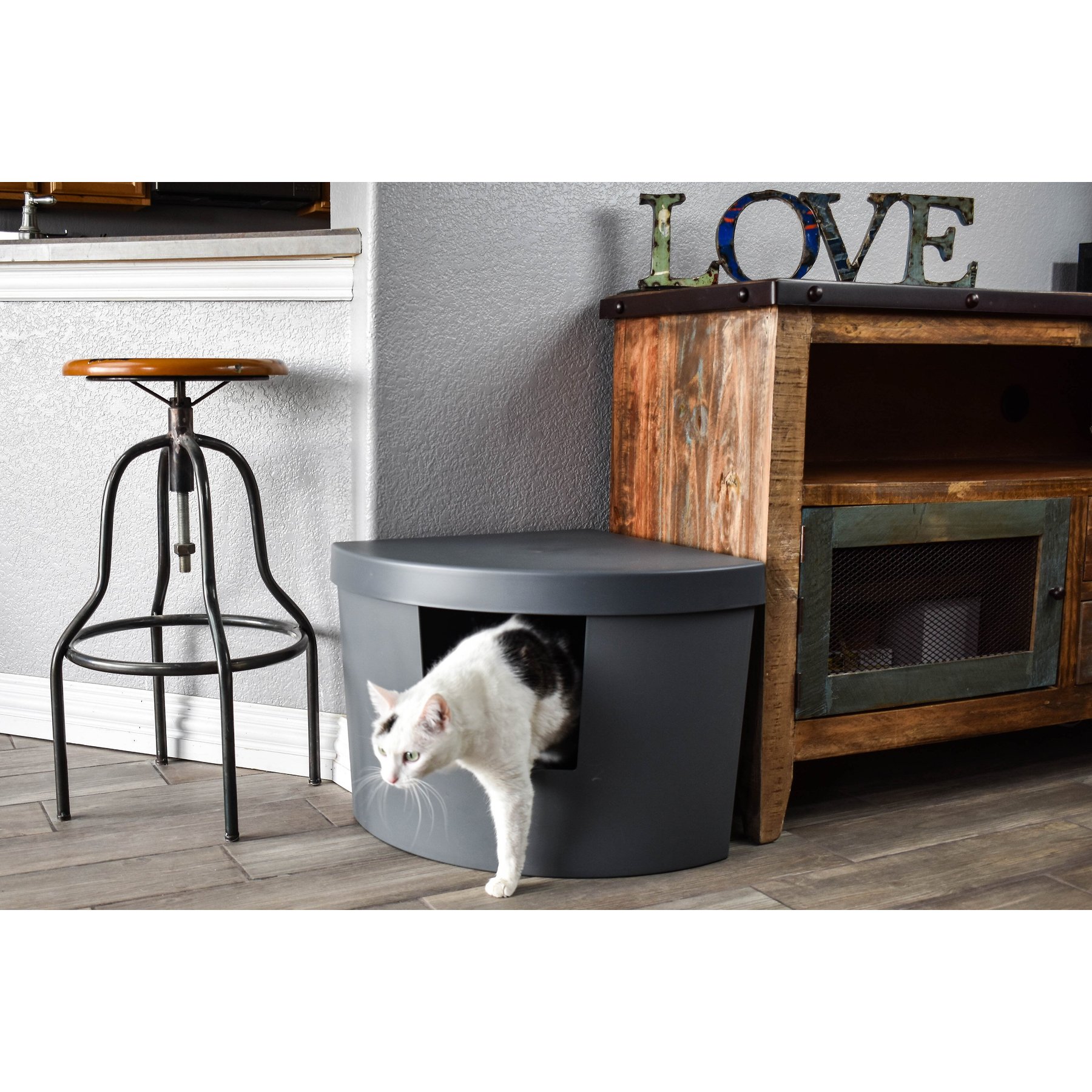 Kitangle Corner Kitty Cat Litter Box, Large, Grey
