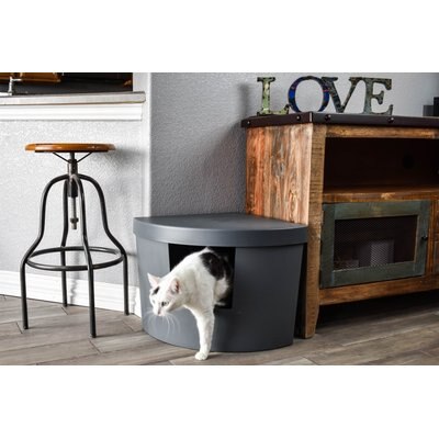 Kitangle Kitangle Corner Kitty Cat Litter Box, Large, Grey
