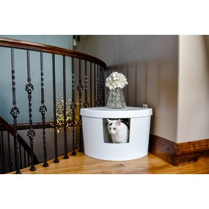 Kitangle Corner Kitty Cat Litter Box, Large, White