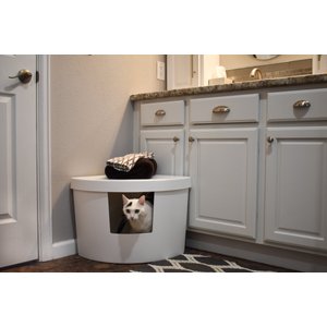 Kitangle Corner Kitty Cat Litter Box, Large, White