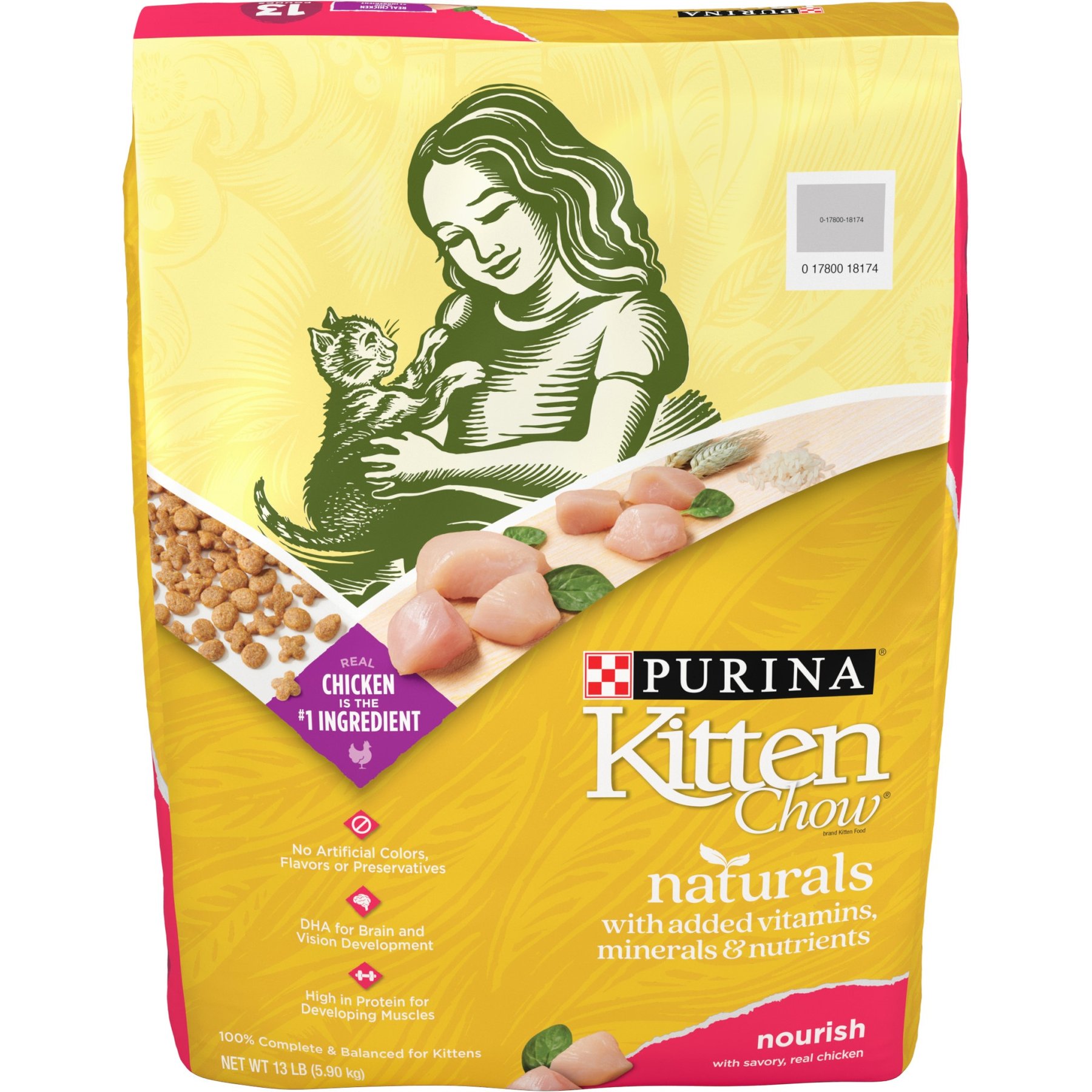 Kitten Chow Naturals Original with Added Vitamins, Minerals & Nutrients Dry Cat Food, 13-lb bag