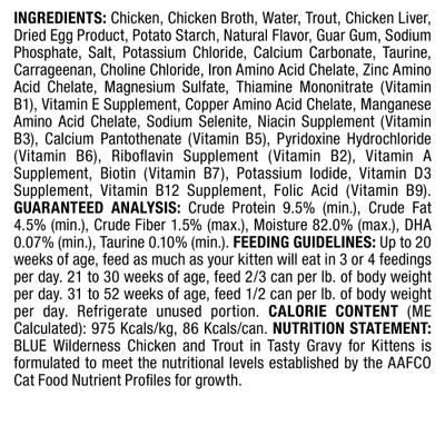 Show full view: Kitten Variety Pack - Blue Buffalo Wilderness Kitten Chicken Grain-Free Canned Cat Food, Salmon Canned Food, Chicken & Trout Canned Food slide 8 of 8