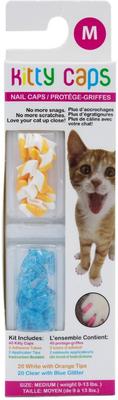 Show full view: Kitty Caps Cat Nail Caps, Medium, White with Orange Tips & Clear with Blue Glitter slide 1 of 4