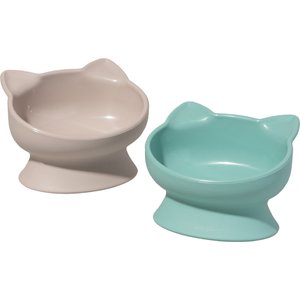 Kitty City Polypropylene Cat Ear Elevated Bowls, Pink & Teal Blue, 6.5-oz, 2 count
