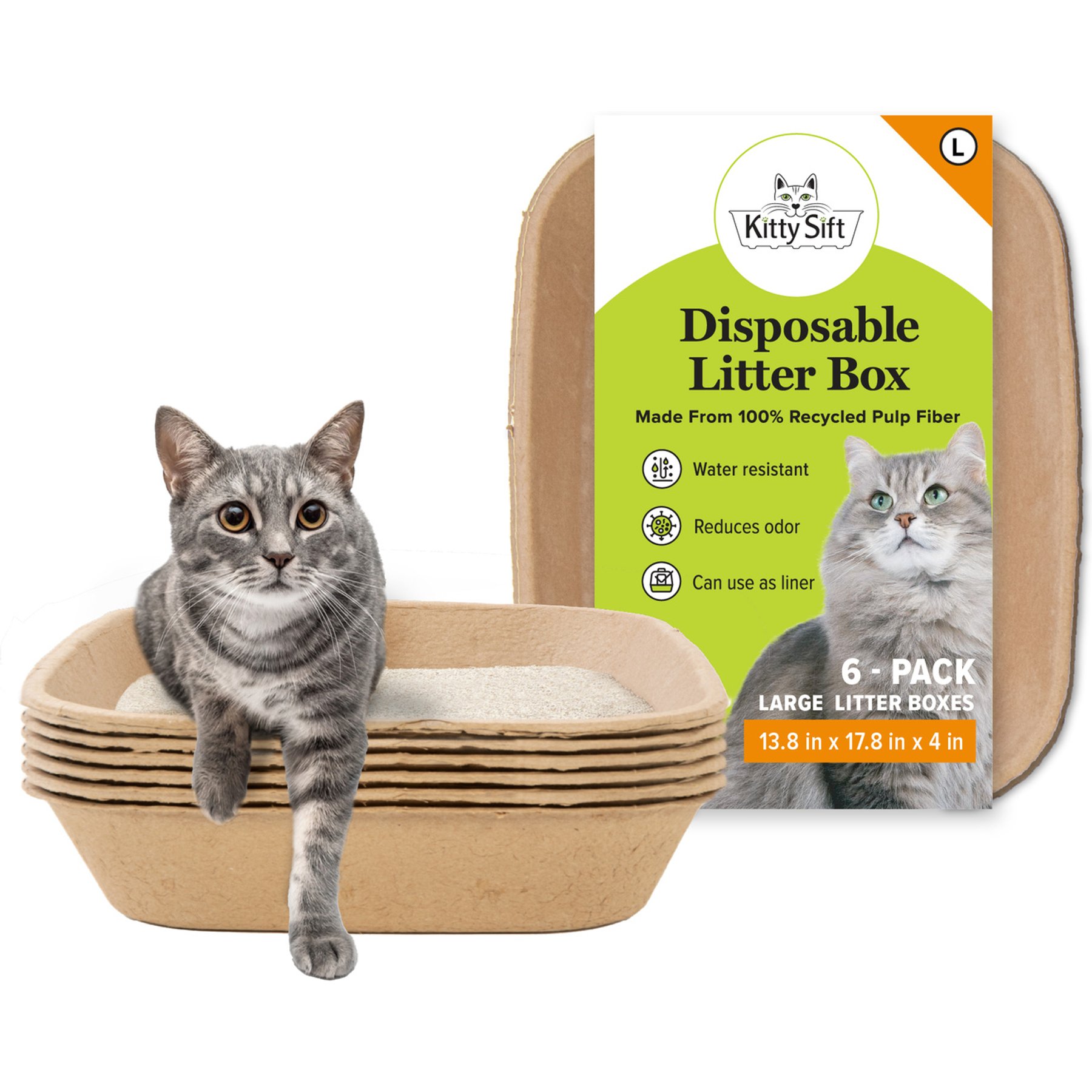 Kitty Sift Disposable Cat Litter Box, 6 count, Large