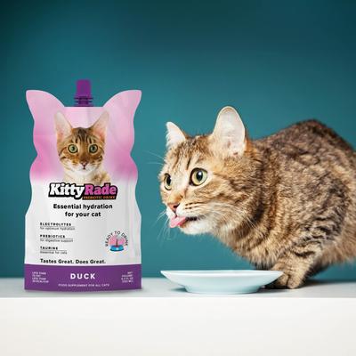 Show full view: KittyRade Prebiotic Drink Duck Flavored Liquid Digestive Supplement for Cats, 250-mL pouch, case of 3 slide 1 of 6