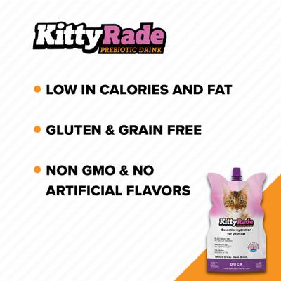 Show full view: KittyRade Prebiotic Drink Duck Flavored Liquid Digestive Supplement for Cats, 250-mL pouch, case of 3 slide 6 of 6