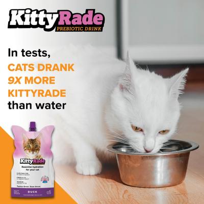 Show full view: KittyRade Prebiotic Drink Duck Flavored Liquid Digestive Supplement for Cats, 250-mL pouch, case of 3 slide 5 of 6