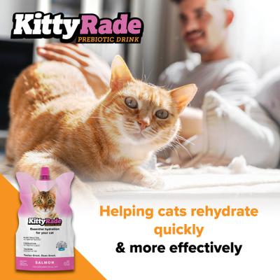 Show full view: KittyRade Prebiotic Drink Salmon Flavored Liquid Digestive Supplement for Cats, 250-mL pouch, case of 3 slide 4 of 8