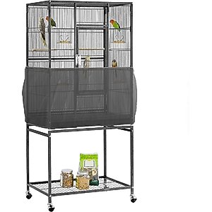 KNUTI Universal Bird Cage Seed Catcher Mesh Skirt Cover, Black, 120-in