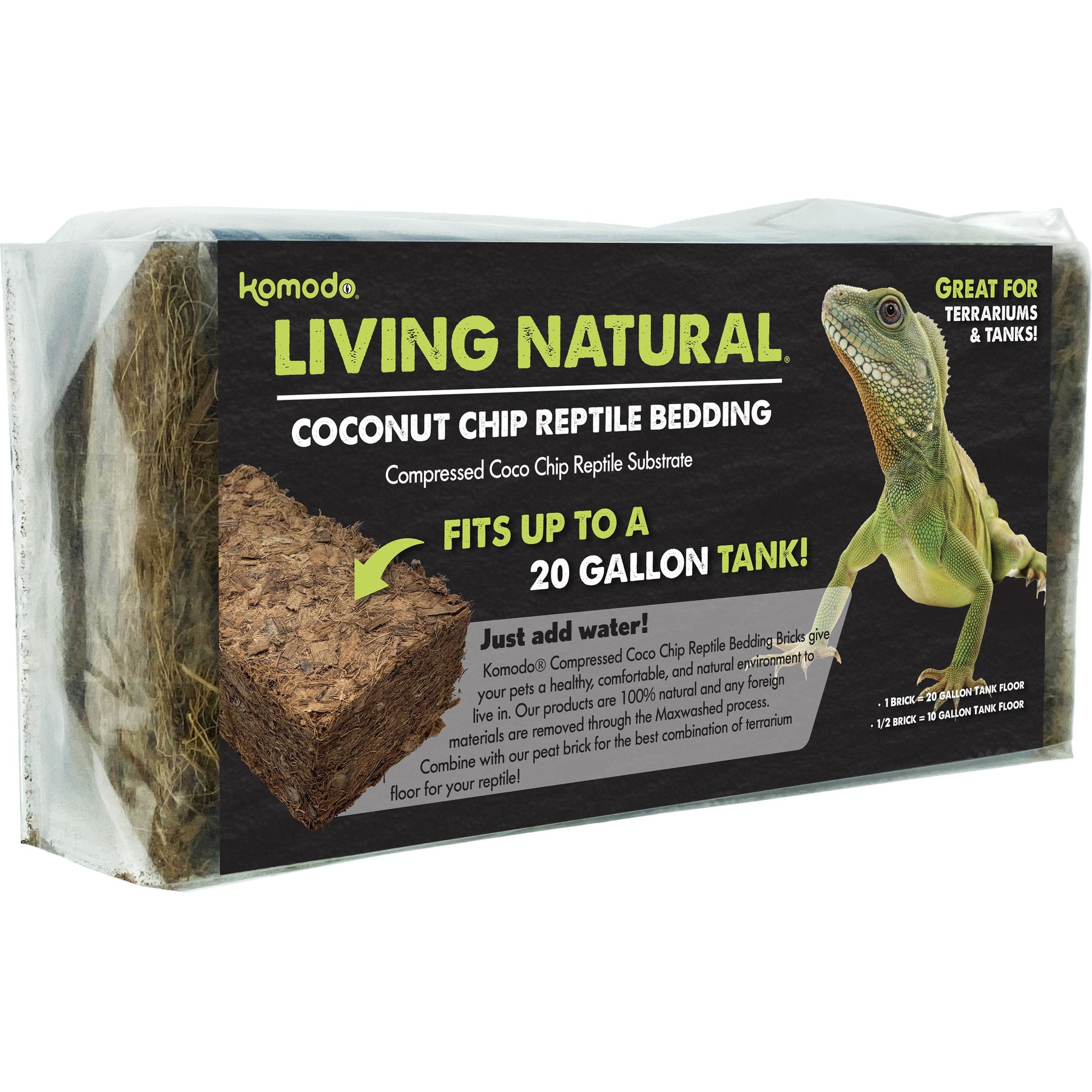 Komodo Coir Chip Brick Single Reptile Bedding, Brown, 20-gal