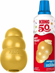 KONG 50th Anniversary Birthday Recipe Easy Treat & Dog Toy Set, Gold, Large slide 1 of 9